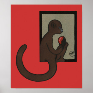 Monkey - antikarier, färgfull illustration av Bok Poster