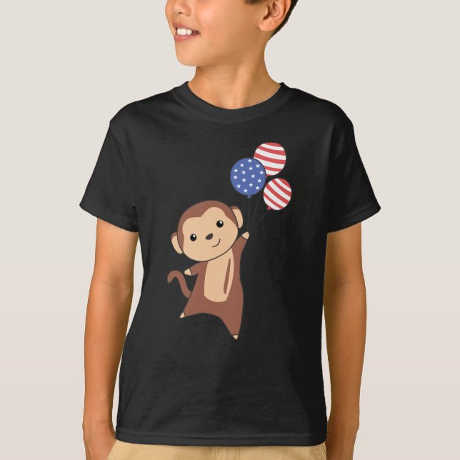Monkey-apan 4:e juli amerikanska Flagga T Shirt (Framsida)