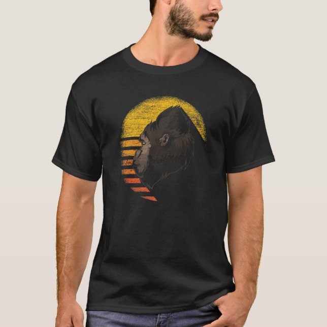 Monkey Ape Animal Retro Sunset Gorilla T Shirt (Framsida)