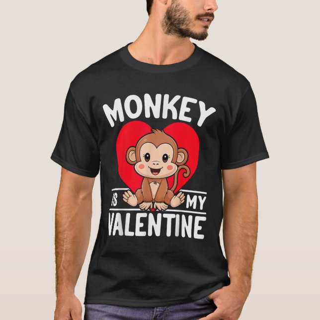 Monkey är min Valentine Heart Cute Monkey T Shirt (Framsida)