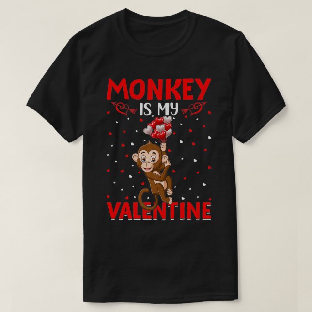 Monkey är min Valentine Hearts Kärlek Monkey Valen T Shirt (Design framsida)