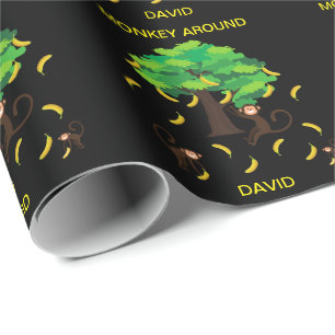"Monkey Around" apor som åker    BananasWrapping  Presentpapper