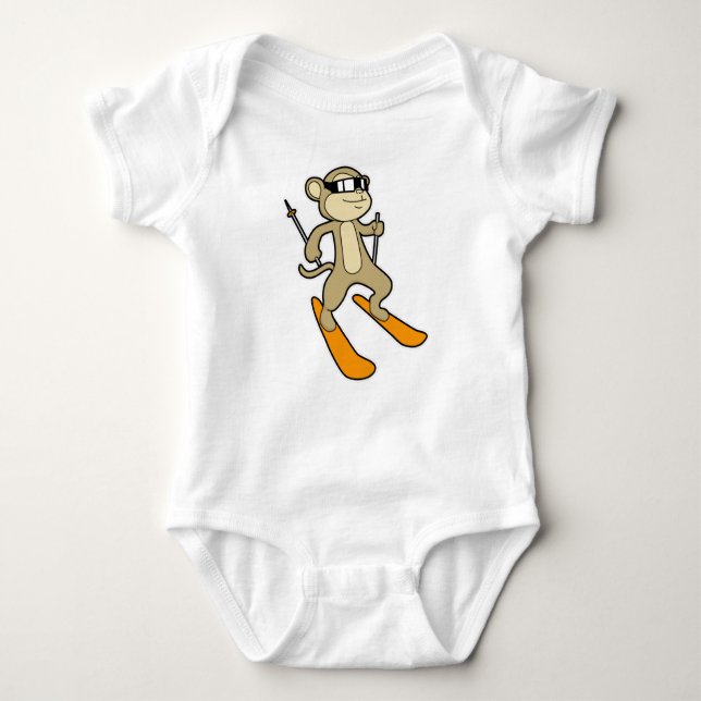 Monkey as Skier med Ski T Shirt (Framsida)