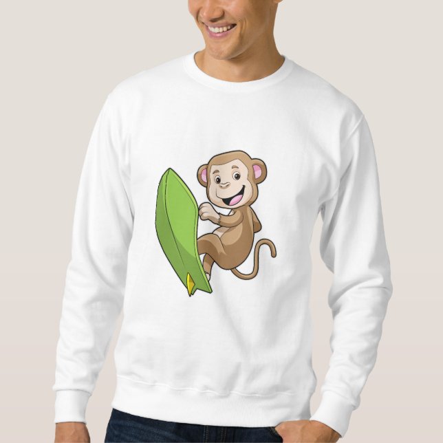 Monkey as Surfer med Surfboard Lång Ärmad Tröja (Framsida)