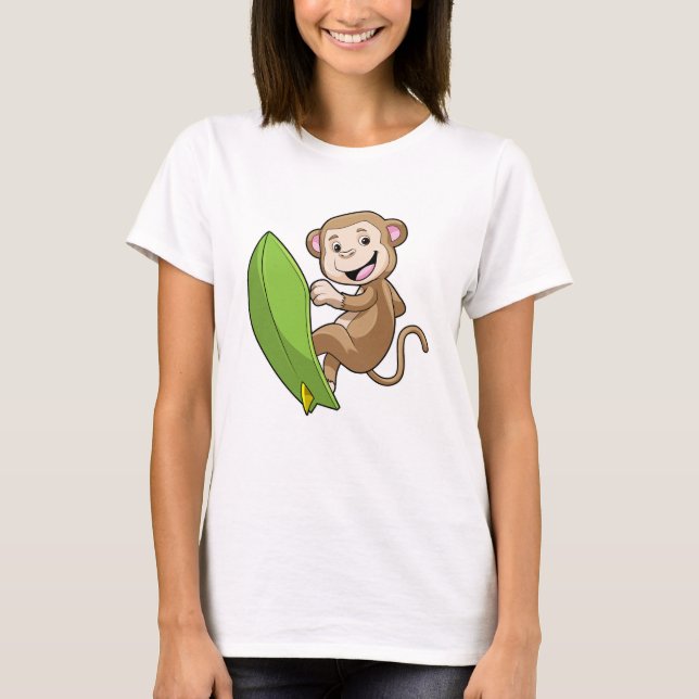 Monkey as Surfer med Surfboard T Shirt (Framsida)