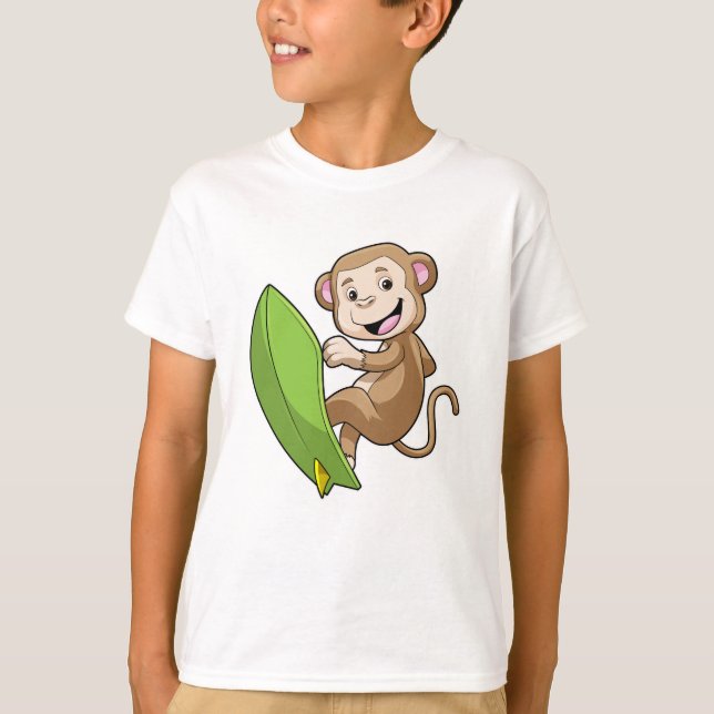Monkey as Surfer med Surfboard T Shirt (Framsida)