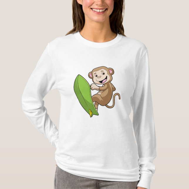 Monkey as Surfer med Surfboard T Shirt (Framsida)