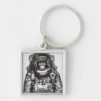 Monkey Astronaut Fyrkantig Silverfärgad Nyckelring