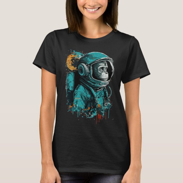 Monkey Astronaut Outer Space Explorer Science Stud T Shirt (Framsida)