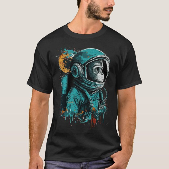 Monkey Astronaut Rymden Explorer Science Stud T Shirt (Framsida)