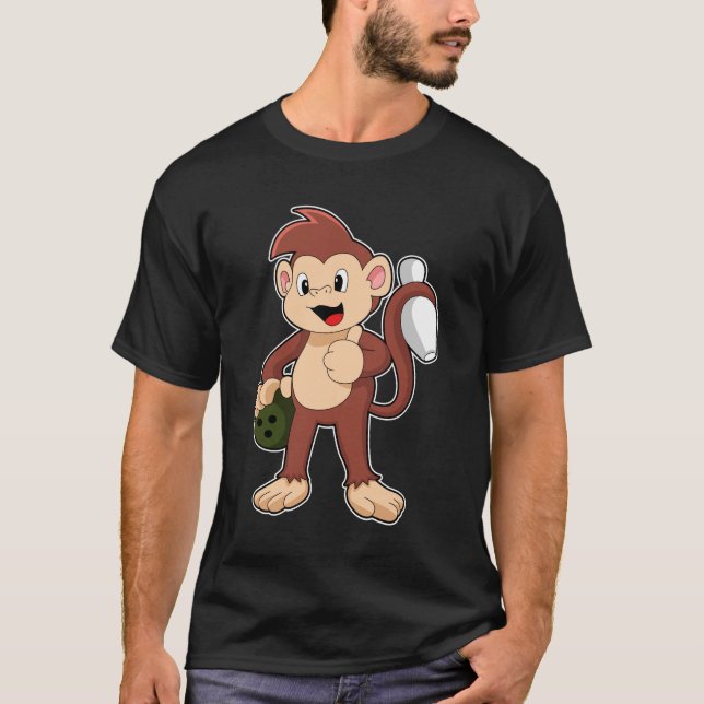 Monkey at Bowling with Bowling ball T Shirt (Framsida)