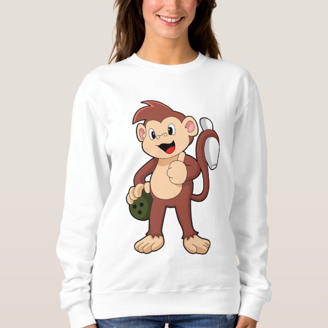 Monkey at Bowling with Bowling ball T Shirt (Framsida)
