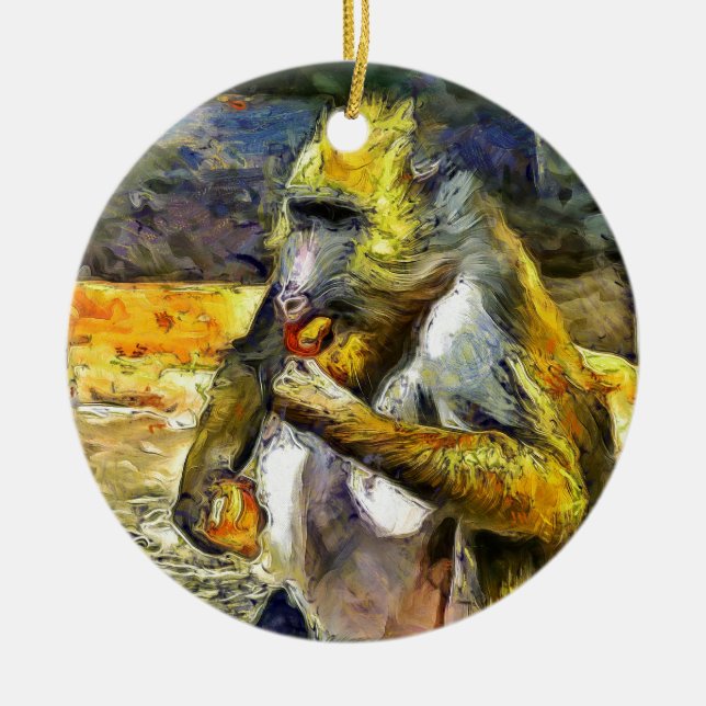 Monkey-ätande Julgransprydnad Keramik (Framsidan)