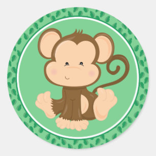 Monkey Baby Safari Animals Classic Round Sticker Runt Klistermärke