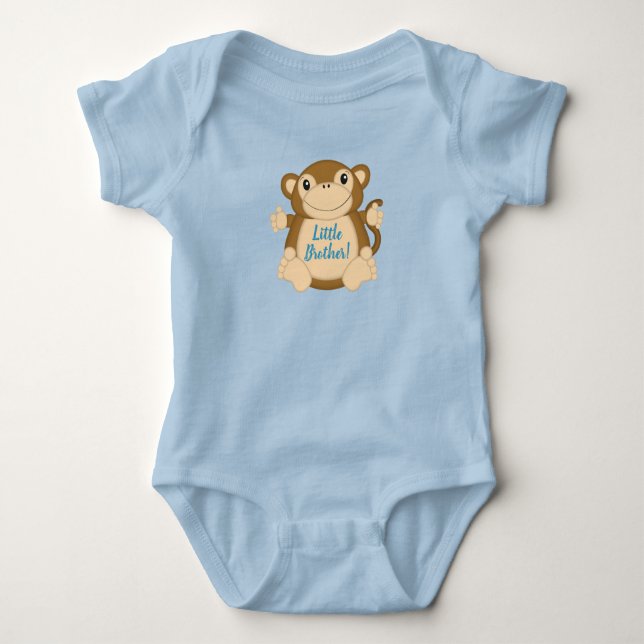 Monkey Baby Shower Blå T Shirt (Framsida)