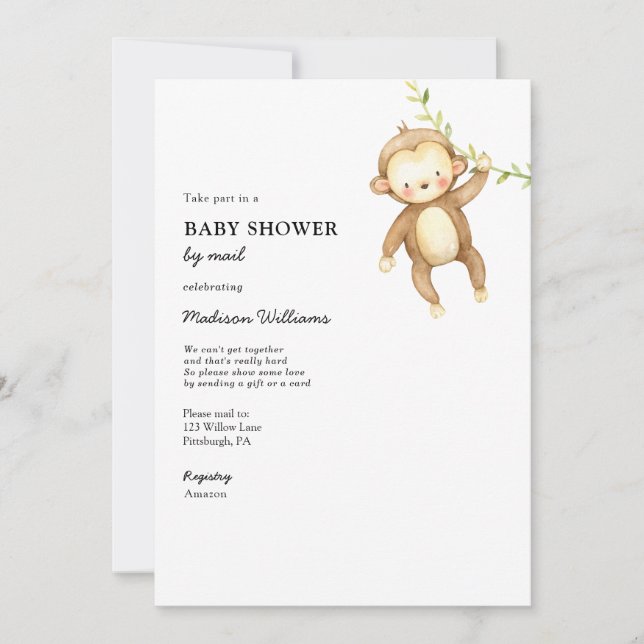 Monkey Baby Shower by Mail Inbjudningar (Framsida)
