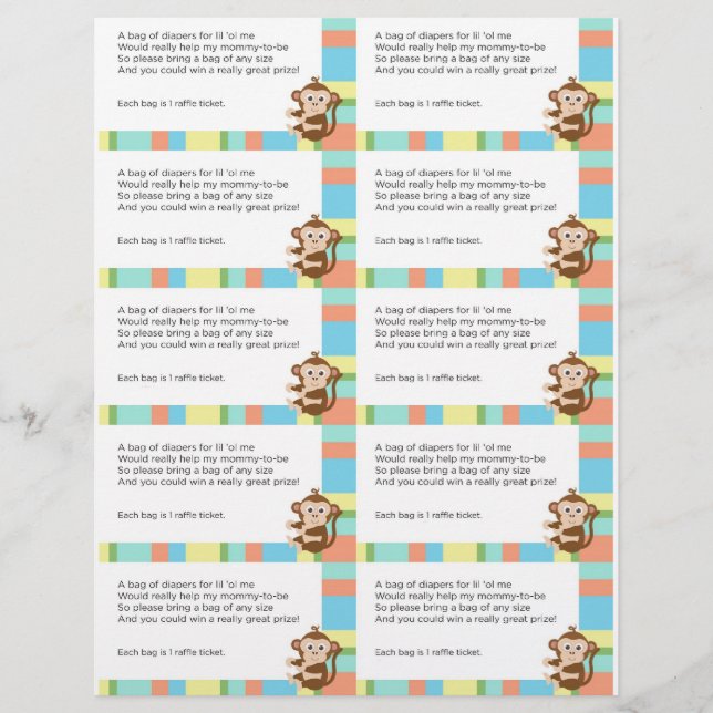 Monkey Baby Shower Diaper Raffle (Framsida)