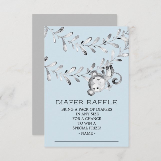 Monkey Baby Shower Diaper Raffle Biljett Inbjudningar (Fram/baksida)
