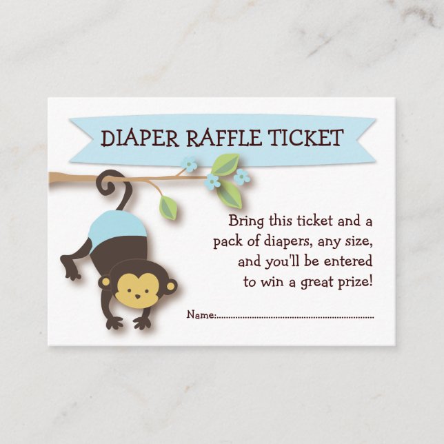 Monkey Baby Shower Diaper Raffle Biljett Infoga Tilläggskort (Framsida)