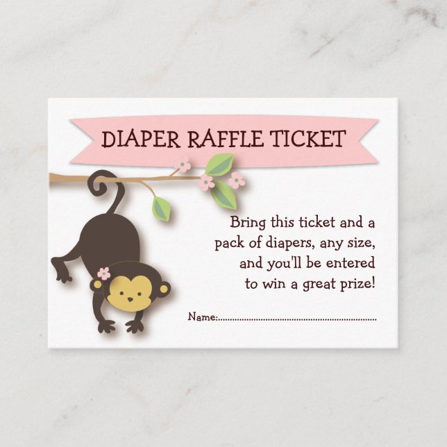 Monkey Baby Shower Diaper Raffle Biljett Infoga Tilläggskort (Framsida)