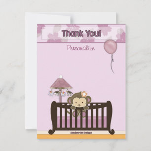 Monkey Baby Shower FLAT#1 Tack ORCHID Anteckningskort