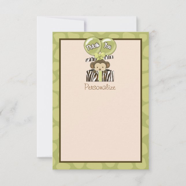 Monkey Baby Shower FLAT Tack CA 3,5" x5" Anteckningskort (Framsida)