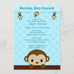 MonKEY Baby Shower-inbjudan Polka Dot BLUE MPP3 Inbjudningar