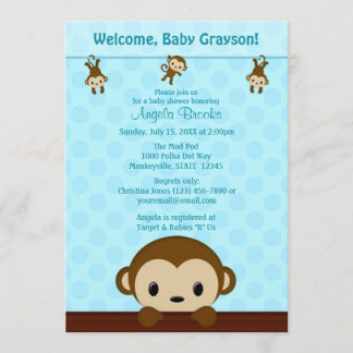 MonKEY Baby Shower-inbjudan Polka Dot BLUE MPP3 Inbjudningar