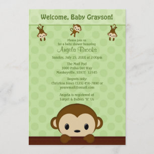 MonKEY Baby Shower-inbjudan Polka Dot GRÖNT MPP3 Inbjudningar