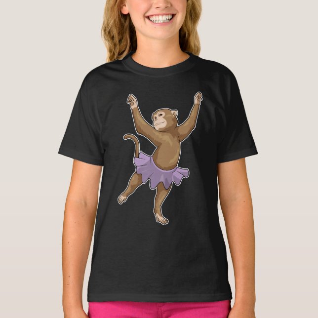 Monkey Ballerina Ballet Dance T Shirt (Framsida)