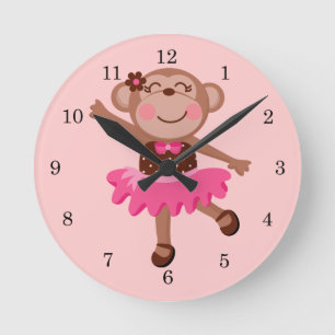 Monkey Ballerina Rund Klocka