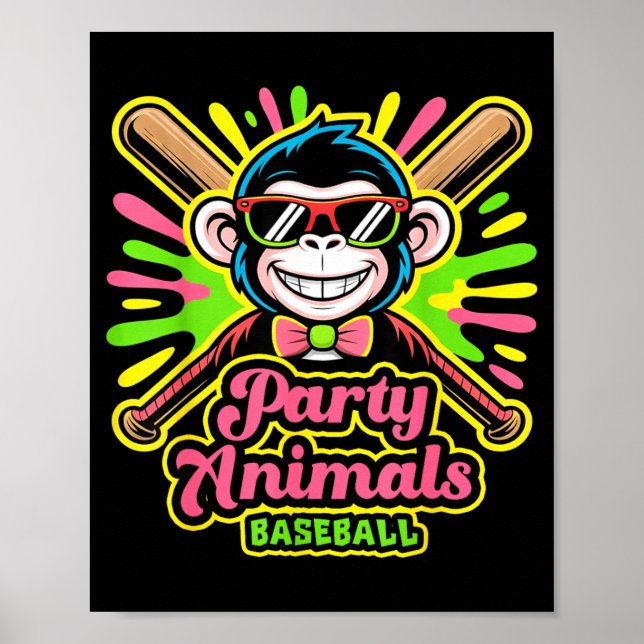Monkey Banana Baseboll Rollig Vintage Baseboll Lag Poster (Framsidan)