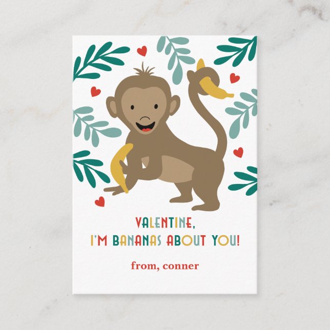 Monkey Bananas om dig i klassrummet Valentine Card Tilläggskort (Framsida)