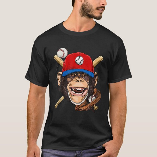 Monkey Baseball Monkey Älskare Baseball Player T Shirt (Framsida)