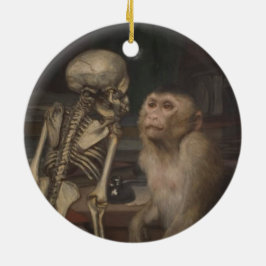 Monkey before a Skeleton (av Gabriel von Max) Julgransprydnad Keramik