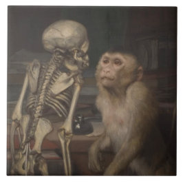 Monkey before a Skeleton (av Gabriel von Max) Kakelplatta