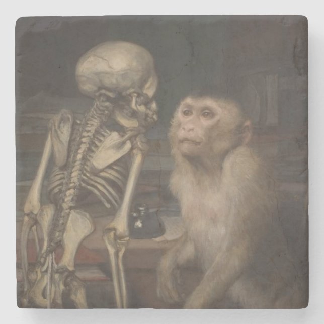 Monkey before a Skeleton (av Gabriel von Max) Stenunderlägg (Framsidan)