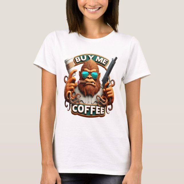 Monkey beväpnad med koffein köper en kaffe åt mig t shirt (Framsida)