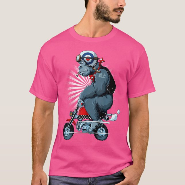 Monkey Bike Gorilla Tecknad Motorcykel Design T Shirt (Framsida)