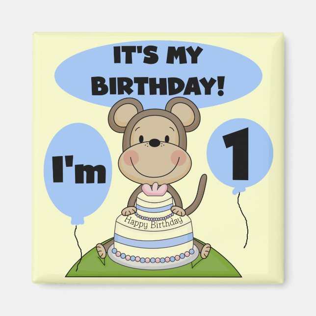 Monkey Birthday Boy 1 Magnet (Framsidan)