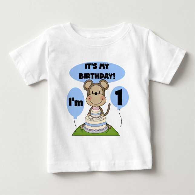 Monkey Birthday Boy 1 T Shirt (Framsida)