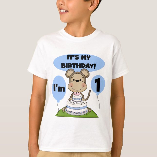 Monkey Birthday Boy 1 Tee Shirt (Framsida)