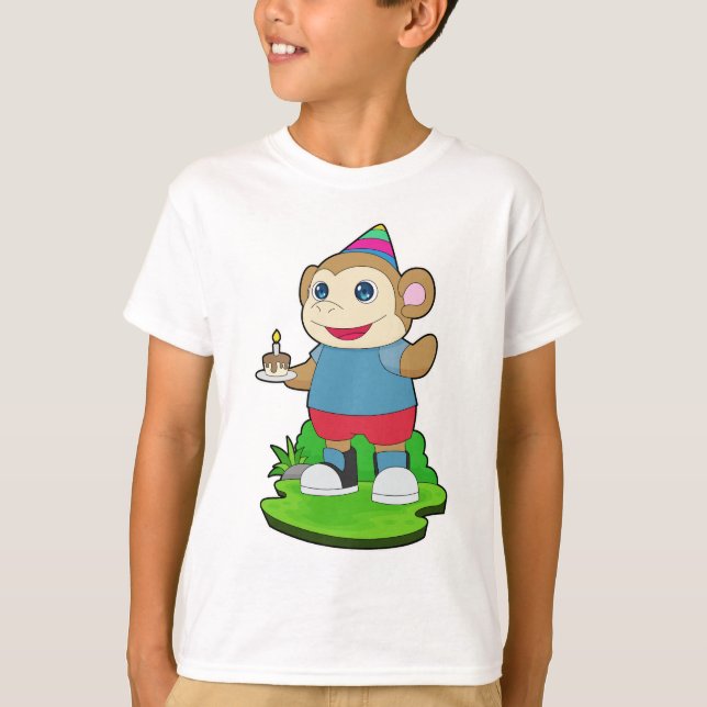 Monkey Birthday Cake T Shirt (Framsida)