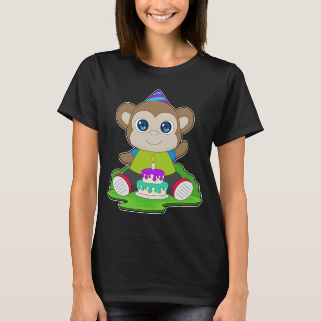 Monkey Birthday Cake T Shirt (Framsida)