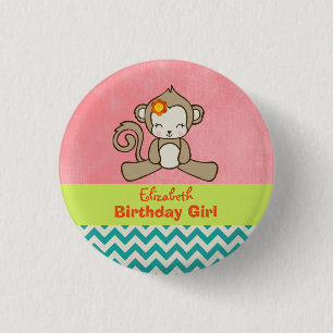 Monkey Birthday Girl Cute Kawaii Knapp