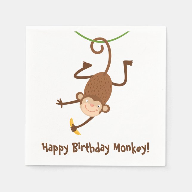 Monkey Birthday Napkins Pappersservett (Framsidan)