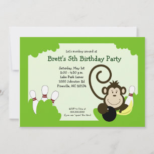 Monkey Bowl Bowling Party Birthday 5x7 Inbjudningar