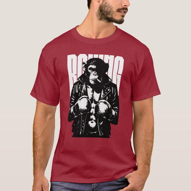 Monkey Boxer Rebel Monkey in Leather Boxing Jacket T Shirt (Framsida)