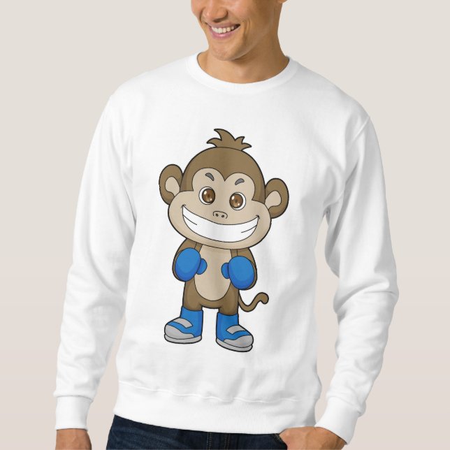 Monkey Boxing Boxer Boxing handskar Lång Ärmad Tröja (Framsida)