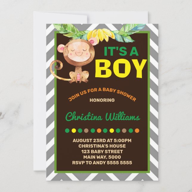 Monkey Boy Shower Jungle Inbjudningar (Framsida)